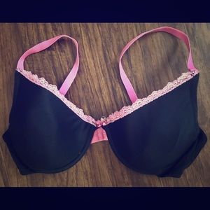 40D Black & Pink Bra with detailed straps & Jewel